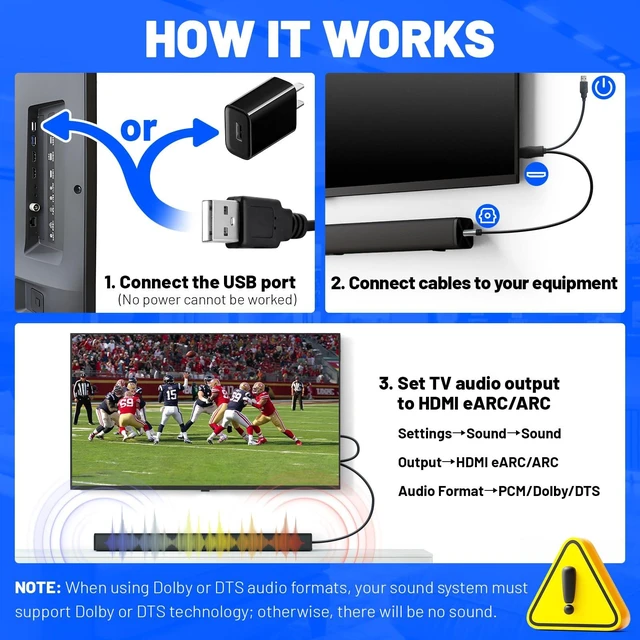 Alt view image 6 of 7 - HDMI to Optical Audio Adapter Support PCM/Dolby/DTS 5FT | 192kHz ARC HDMI eARC to Optical Audio Adapter No Lag HDMI eARC Audio Extractor Cable for Soundbar to TV,Recivers and Speakers