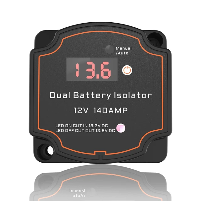 Main image of Smart Dual Battery Isolator 12V 140A Auto or Manual Control, Waterproof Voltage Sensitive Relay(VSR) with Digital Voltmeter for Car, RV, ATV, UTV, Boat, Marine