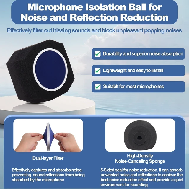 Alt view image 5 of 6 - Microphone Isolation Ball with Pop Filter for USB & Condenser Mics | High-Density Acoustic Foam, 360° Sound Absorption, Compact Design for Cleaner Vocals Podcasts & Home Studios