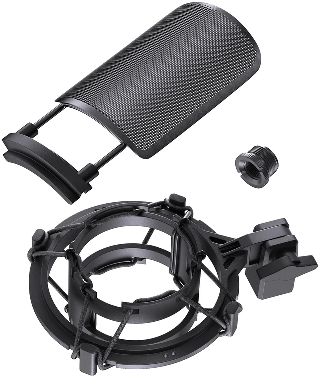 Main image of AT2020 Microphone Shock Mount with Metal Pop Filter, Custom Built | Metal Pop Filter & Anti-Vibration Suspension, Holder Clip, Compatible with Audio-Technica AT2020USB+/2035/2050/3035/3060