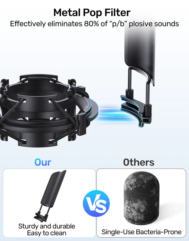 Alt view image 3 of 7 - AT2020 Microphone Shock Mount with Metal Pop Filter, Custom Built | Metal Pop Filter & Anti-Vibration Suspension, Holder Clip, Compatible with Audio-Technica AT2020USB+/2035/2050/3035/3060