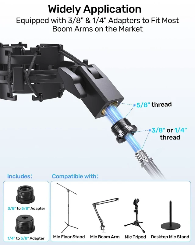 Alt view image 4 of 7 - AT2020 Microphone Shock Mount with Metal Pop Filter, Custom Built | Metal Pop Filter & Anti-Vibration Suspension, Holder Clip, Compatible with Audio-Technica AT2020USB+/2035/2050/3035/3060
