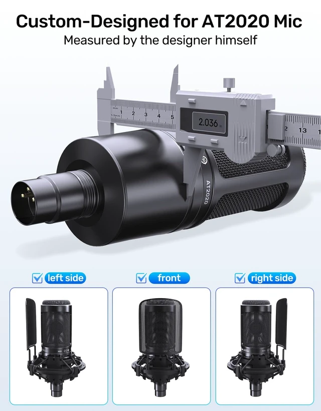Alt view image 5 of 7 - AT2020 Microphone Shock Mount with Metal Pop Filter, Custom Built | Metal Pop Filter & Anti-Vibration Suspension, Holder Clip, Compatible with Audio-Technica AT2020USB+/2035/2050/3035/3060