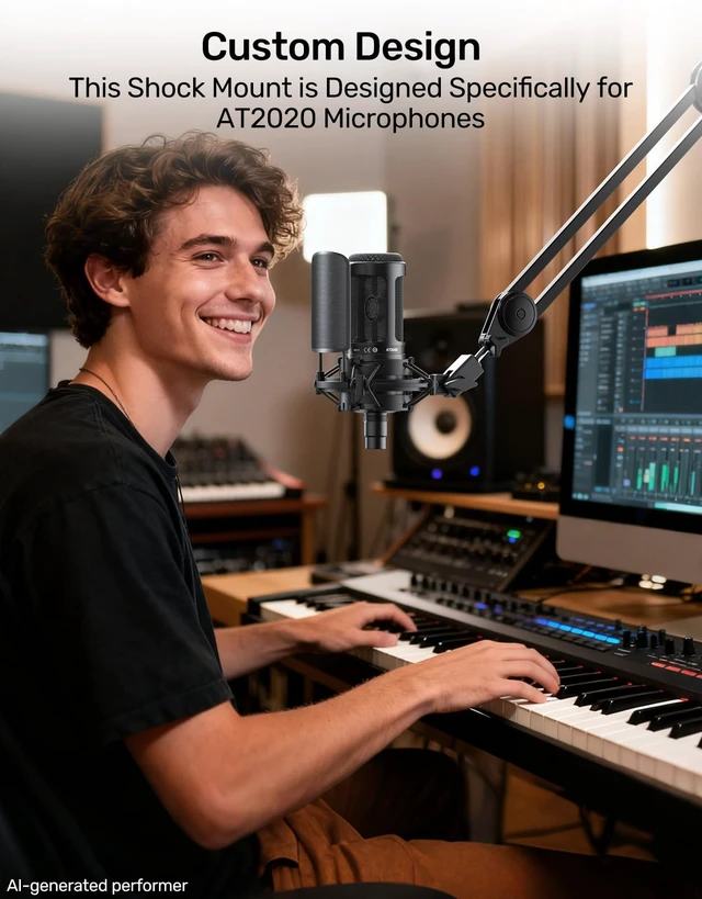 Alt view image 2 of 7 - AT2020 Microphone Shock Mount with Metal Pop Filter, Custom Built | Metal Pop Filter & Anti-Vibration Suspension, Holder Clip, Compatible with Audio-Technica AT2020USB+/2035/2050/3035/3060