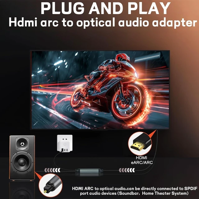 Alt view image 2 of 7 - 192KHZ HDMI eARC to Optical Audio Adapter, HDMI to Optical Cable - 6.6FT | USB Powered - HDMI ARC to Optical Audio Converter for HDTV to Optical Soundbar, Amplifier, Speaker - Not Support CEC
