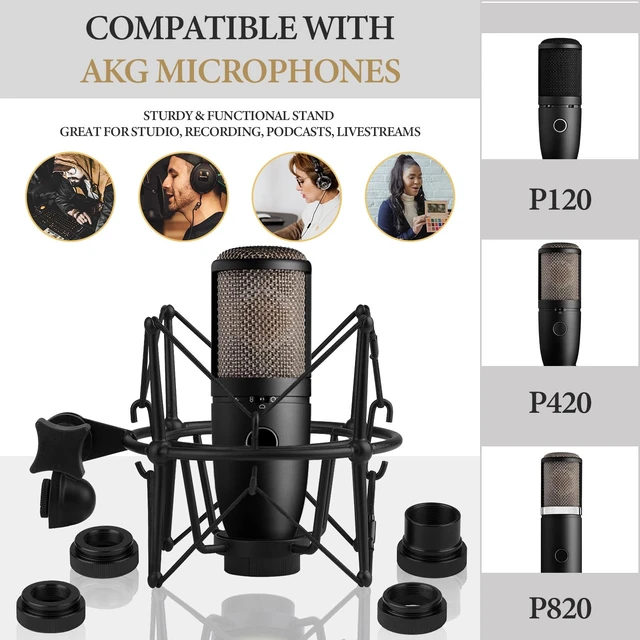 Alt view image 4 of 6 - Creators Microphone Shock Mount Compatible with AKG P120, P420, P820, Anti-Vibration Suspension Mount, Mic Holder Adapter Clamp (Black / Metal)