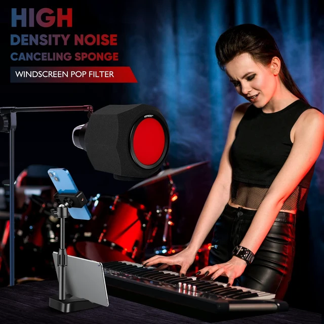Alt view image 2 of 6 - Microphone Windscreen Pop Filter, Recording Shield,Isolation shield Sound-Absorbing Foam Windscreen for Large Mic, Studio Equipment Indoor & Outdoor Recording with Gift Mic Stand&Phone Holder