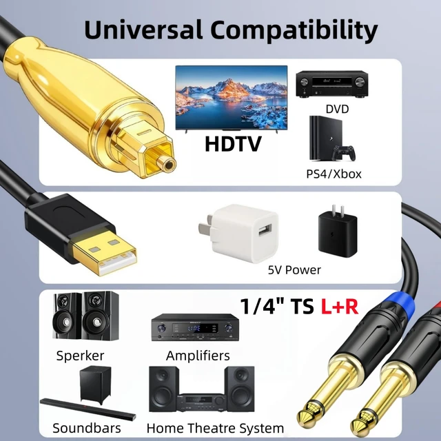 Alt view image 2 of 7 - 192KHz DAC Optical to Dual 1/4" TS Converter,Optical to AUX Audio Cable | Optical to 1/4" Converter, Digital to Analog Audio Converter for HDTV DVD Set-top Boxes Out to Speaker Audio Mixer