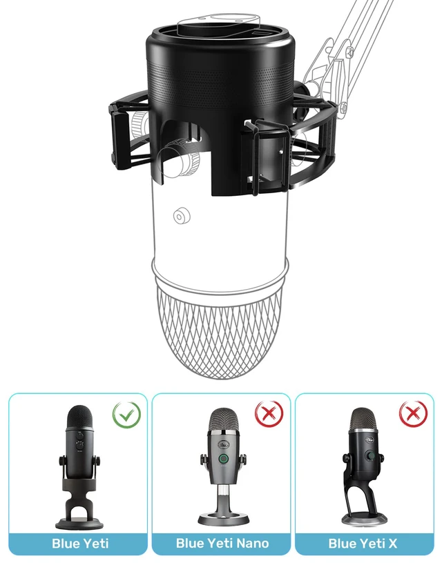Alt view image 4 of 7 - Custom Built for Blue Yeti Shock Mount with Pop Filter, 2026, Suspension | Anti-Vibration Elastic Suspension, Holder Clip & Screw Adapter, 2026 Upgrade, Compatible with Blue Yeti Mic, Podcast&Studio