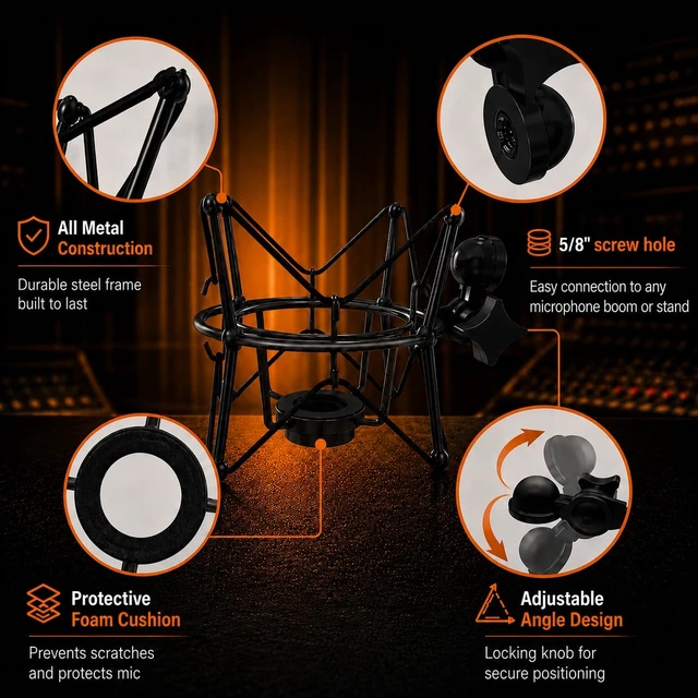 Alt view image 3 of 3 - Microphone Shock Mount Mic Holder - Anti Vibration Spider Shockmount Compatible with Many Condenser Mics Like AT2020 MXL 770 MXL 990 Samson G Track Pro Rode Procaster NT1-A Neumann U87 etc.