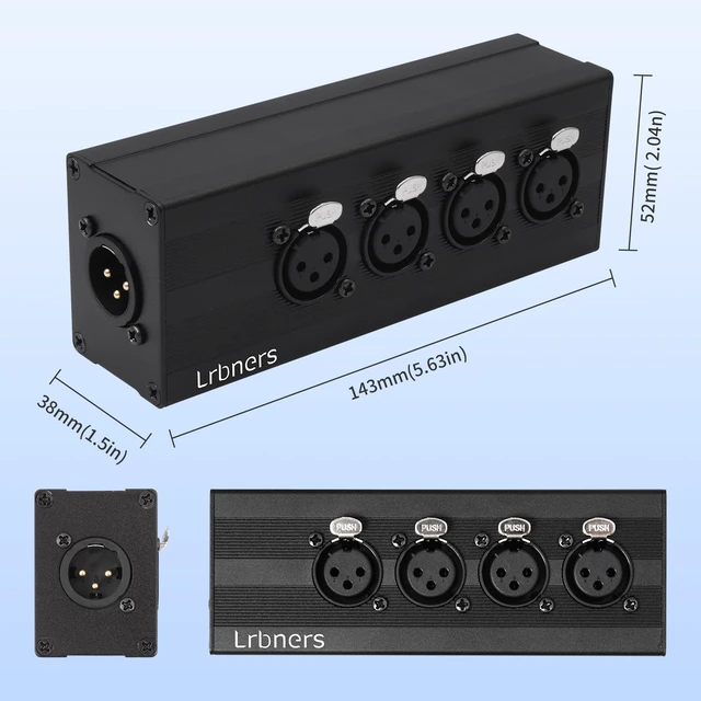 Alt view image 3 of 7 - XLR 1 Male to 4-Way Female Audio Splitter Converter Box - Aluminum Alloy Chassis, Locking Connectors, 3pin XLR Splitter Box for Microphone Multi-Distribution & Studio Recording