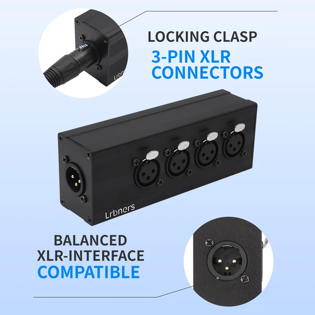 Alt view image 4 of 7 - XLR 1 Male to 4-Way Female Audio Splitter Converter Box - Aluminum Alloy Chassis, Locking Connectors, 3pin XLR Splitter Box for Microphone Multi-Distribution & Studio Recording