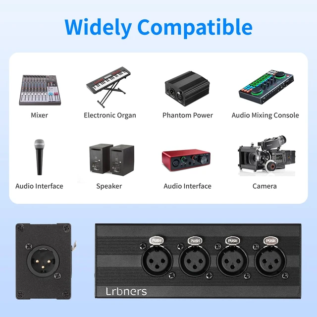 Alt view image 7 of 7 - XLR 1 Male to 4-Way Female Audio Splitter Converter Box - Aluminum Alloy Chassis, Locking Connectors, 3pin XLR Splitter Box for Microphone Multi-Distribution & Studio Recording