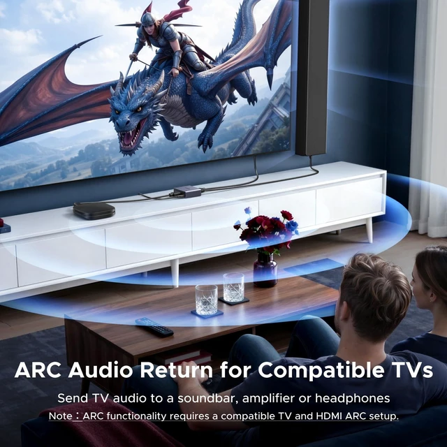 Alt view image 4 of 7 - 4K@60Hz HDMI Audio Extractor Converter, SPDIF/Optical & 3.5mm, ARC | HDCP 2.3, HDR10+, 18Gbps, 24-bit/192kHz, Dolby/DTS, 5.1CH, CEC, Compatible with PS5, Xbox, Apple TV, Fire TV/Stick, Projector