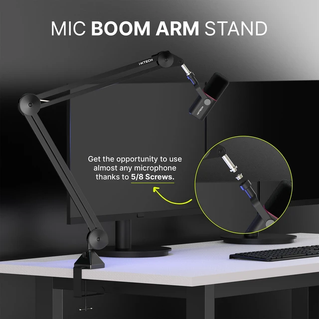 Alt view image 5 of 7 - Microphone Boom Arm Stand, Heavy Duty Adjustable Mic Stand with Cable Ties, Desk Mount Arm Stand for Gaming Streaming Podcasting.