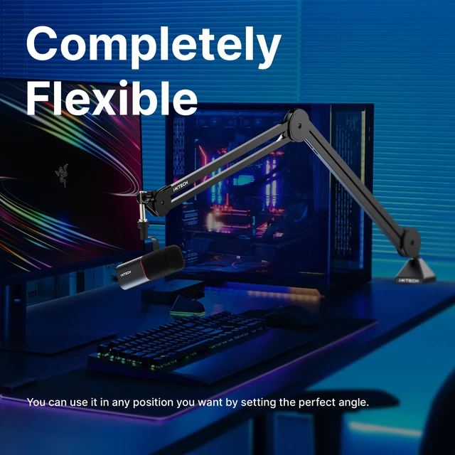 Alt view image 3 of 7 - Microphone Boom Arm Stand, Heavy Duty Adjustable Mic Stand with Cable Ties, Desk Mount Arm Stand for Gaming Streaming Podcasting.