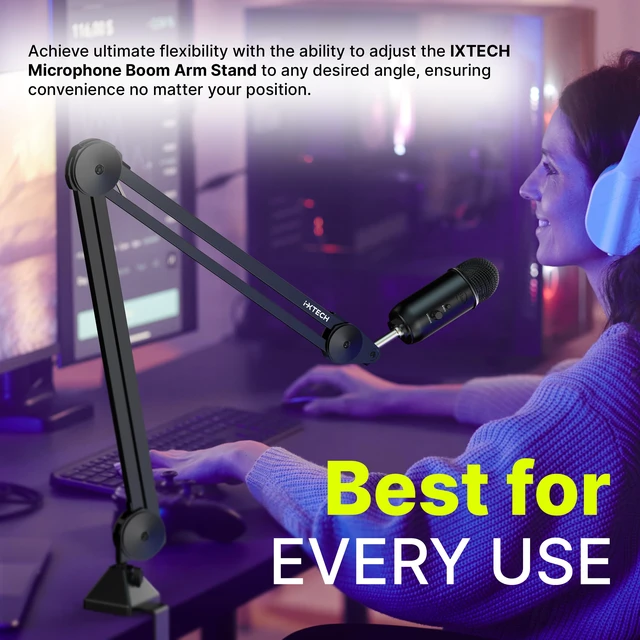 Alt view image 6 of 7 - Microphone Boom Arm Stand, Heavy Duty Adjustable Mic Stand with Cable Ties, Desk Mount Arm Stand for Gaming Streaming Podcasting.