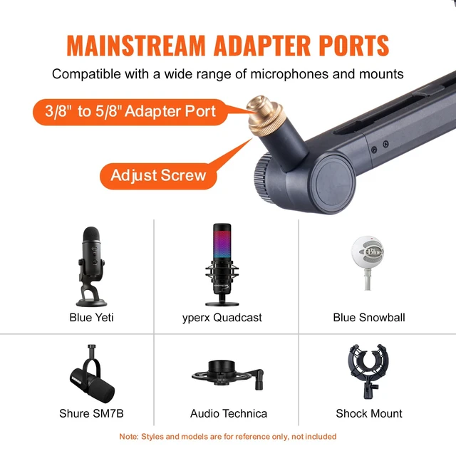 Alt view image 5 of 7 - Microphone Boom Arm, with Desk Mount Clamp, Adjustable Mic Stand with Cable Management,360° Rotatable,3/8" to 5/8" Adapter, for Recording Studio Streaming Gaming Blue Yeti SM7B Audio Podcast