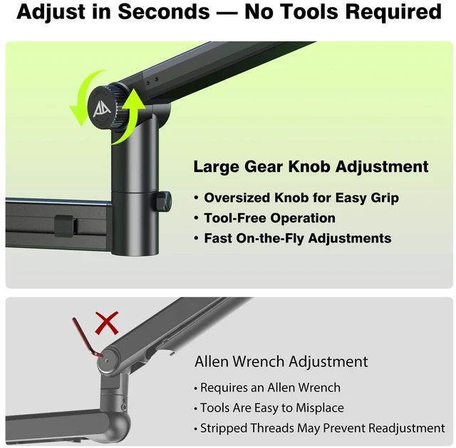 Alt view image 4 of 7 - Mic Arm Desk Mount (Design for Heavy Mic) 6.6lbs Load Capacity, Stable Gear Lock Never Sags, Metal Low Profile Microphone Boom Stand for Shure SM7B SM7dB MV7, Blue Yeti, Rode PodMic