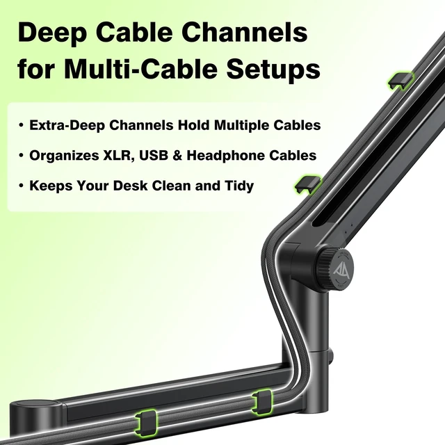 Alt view image 6 of 7 - Mic Arm Desk Mount (Design for Heavy Mic) 6.6lbs Load Capacity, Stable Gear Lock Never Sags, Metal Low Profile Microphone Boom Stand for Shure SM7B SM7dB MV7, Blue Yeti, Rode PodMic