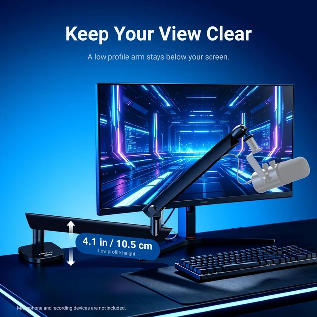 Alt view image 2 of 7 - Low Profile Mic Boom Arm Desk Mount, Microphone Boom Arm, MS007 | 360° Ball Head, Cable Management Channels, 1/4" 3/8" 5/8" Threads, for Podcast Streaming Gaming Recording, Max Load 3.3 lb