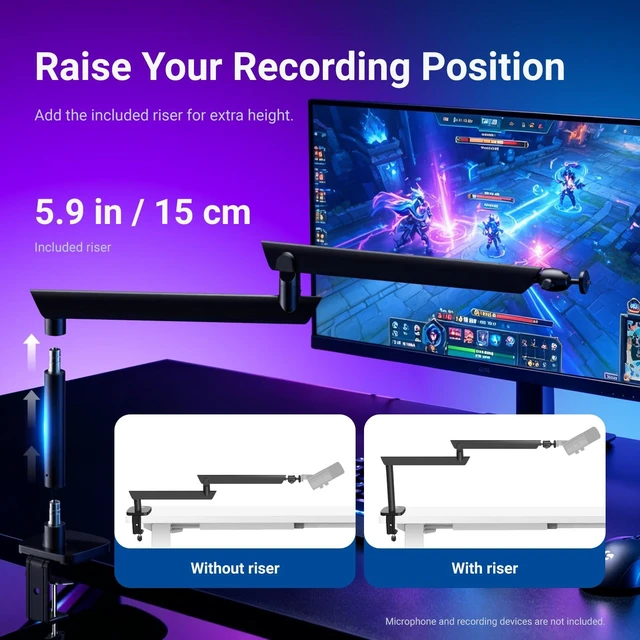 Alt view image 4 of 7 - Low Profile Mic Boom Arm Desk Mount, Microphone Boom Arm, MS007 | 360° Ball Head, Cable Management Channels, 1/4" 3/8" 5/8" Threads, for Podcast Streaming Gaming Recording, Max Load 3.3 lb
