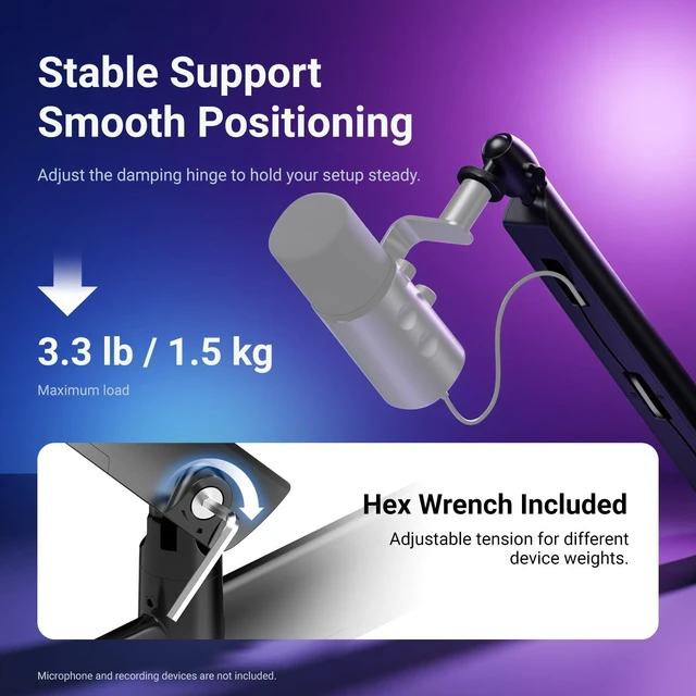 Alt view image 3 of 7 - Low Profile Mic Boom Arm Desk Mount, Microphone Boom Arm, MS007 | 360° Ball Head, Cable Management Channels, 1/4" 3/8" 5/8" Threads, for Podcast Streaming Gaming Recording, Max Load 3.3 lb