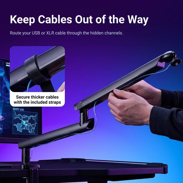 Alt view image 7 of 7 - Low Profile Mic Boom Arm Desk Mount, Microphone Boom Arm, MS007 | 360° Ball Head, Cable Management Channels, 1/4" 3/8" 5/8" Threads, for Podcast Streaming Gaming Recording, Max Load 3.3 lb