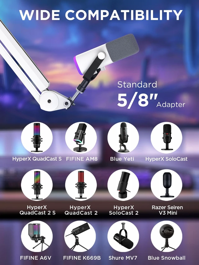 Alt view image 2 of 7 - Mic Arm Microphone Boom Arm Cable Management for Blue Yeti, White | Desk Mount, for Shure Fifine, Professional Appearance, Extendable, Horizontal Reach 32.3", 3.5 lb Weight Capacity, Heavy-Duty