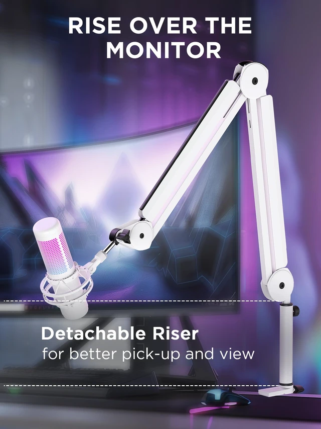Alt view image 3 of 7 - Mic Arm Microphone Boom Arm Cable Management for Blue Yeti, White | Desk Mount, for Shure Fifine, Professional Appearance, Extendable, Horizontal Reach 32.3", 3.5 lb Weight Capacity, Heavy-Duty