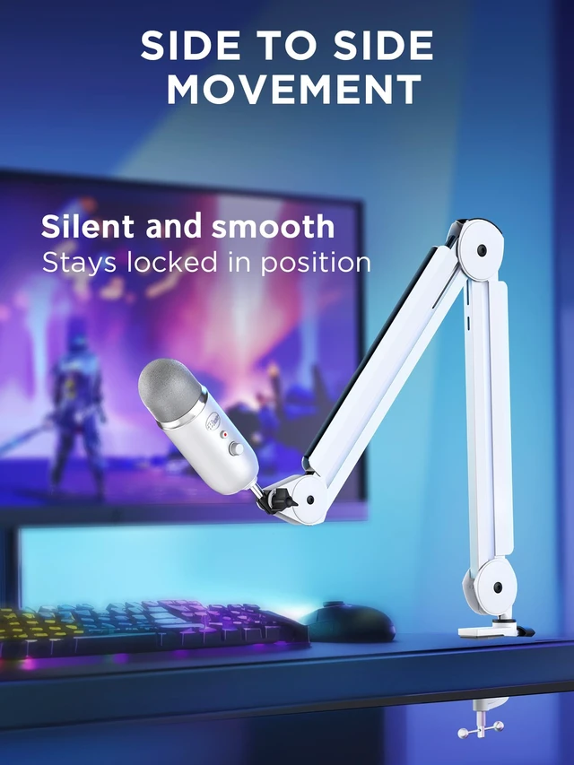 Alt view image 4 of 7 - Mic Arm Microphone Boom Arm Cable Management for Blue Yeti, White | Desk Mount, for Shure Fifine, Professional Appearance, Extendable, Horizontal Reach 32.3", 3.5 lb Weight Capacity, Heavy-Duty