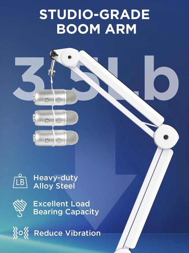 Alt view image 6 of 7 - Mic Arm Microphone Boom Arm Cable Management for Blue Yeti, White | Desk Mount, for Shure Fifine, Professional Appearance, Extendable, Horizontal Reach 32.3", 3.5 lb Weight Capacity, Heavy-Duty