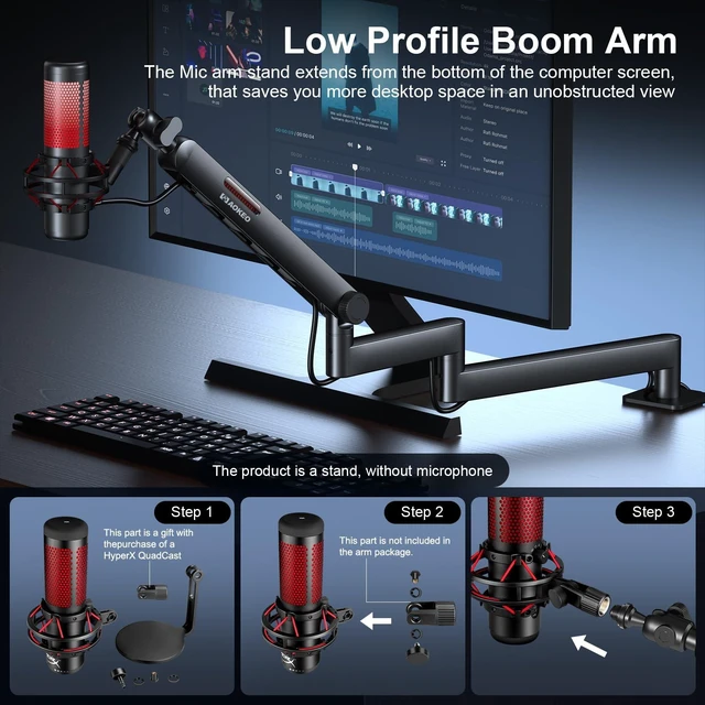 Alt view image 2 of 7 - Microphone Arm,AK-59i Desk Low Profile Mic Boom Arm Stand | With 3/8" to 5/8" Adapter and 3/8" to 1/4"Adapter Suitable For Blue Yeti,HyperX QuadCast,SoloCast,Elgato Wave,Etc