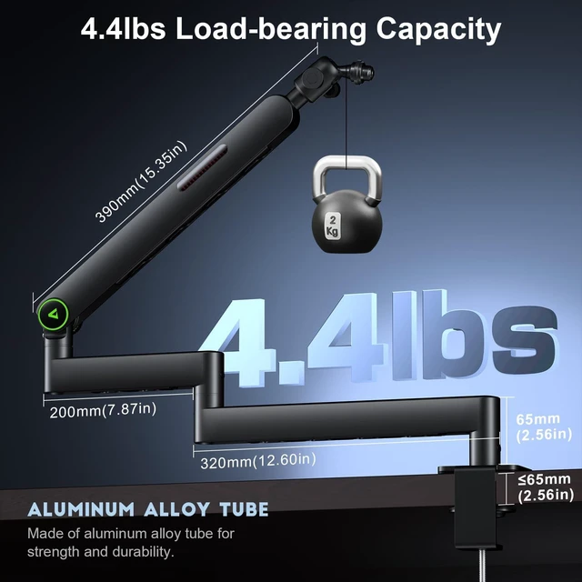 Alt view image 4 of 7 - Microphone Arm,AK-59i Desk Low Profile Mic Boom Arm Stand | With 3/8" to 5/8" Adapter and 3/8" to 1/4"Adapter Suitable For Blue Yeti,HyperX QuadCast,SoloCast,Elgato Wave,Etc