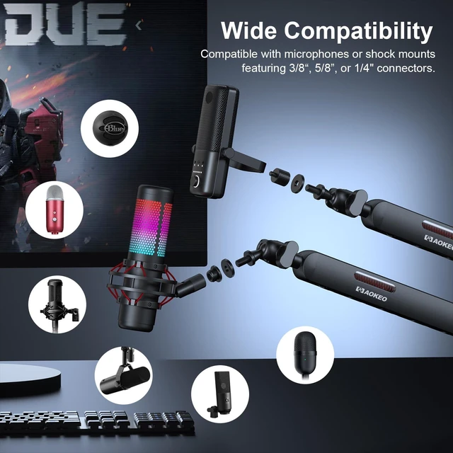 Alt view image 5 of 7 - Microphone Arm,AK-59i Desk Low Profile Mic Boom Arm Stand | With 3/8" to 5/8" Adapter and 3/8" to 1/4"Adapter Suitable For Blue Yeti,HyperX QuadCast,SoloCast,Elgato Wave,Etc