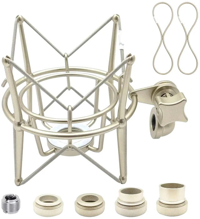 Main image of AT2020 Shock Mount Universal Microphone Holder Spider Recording Mic Shockmount Stand Compatible with Many Condenser Mics Like Rode NT1-A NT2-A Procaster MXL 990 770 U87 (Champagne)