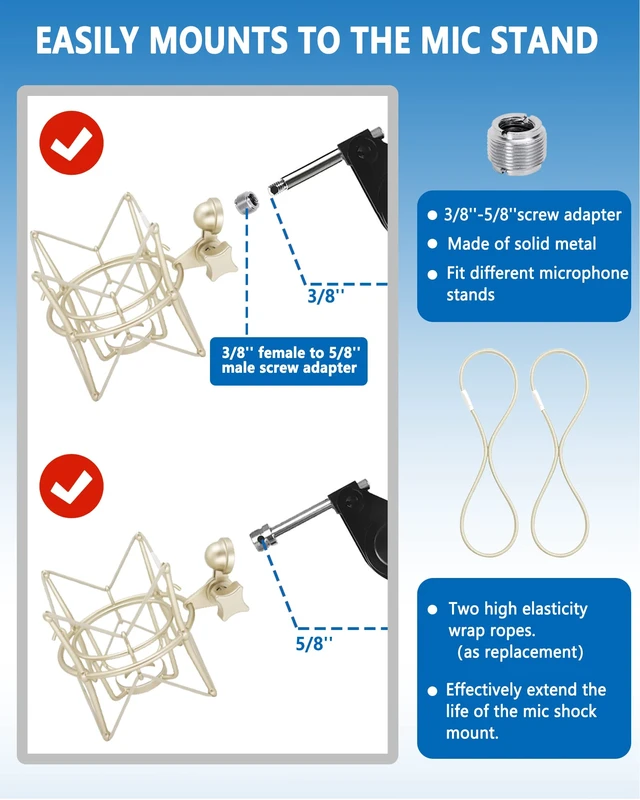 Alt view image 3 of 7 - AT2020 Shock Mount Universal Microphone Holder Spider Recording Mic Shockmount Stand Compatible with Many Condenser Mics Like Rode NT1-A NT2-A Procaster MXL 990 770 U87 (Champagne)