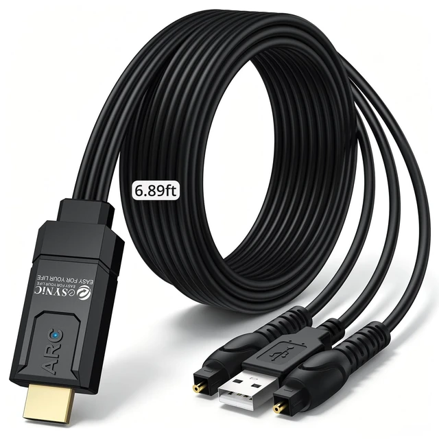 Main image of 7ft eARC/ARC to Dual Optical Audio Cable Adapter-HDMI eARC/ARC to 2 SPDIF Output-192KHz 24bit DAC-Support Dolby/DTS 5.1-All-in-One Integrated Design for Soundbar&Wireless HeadphoneUSB Powered