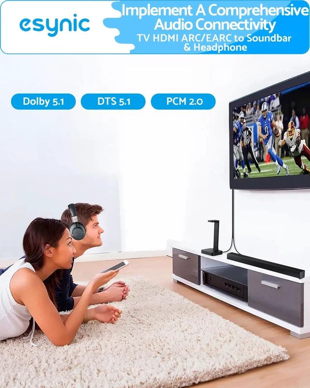 Alt view image 5 of 7 - 7ft eARC/ARC to Dual Optical Audio Cable Adapter-HDMI eARC/ARC to 2 SPDIF Output-192KHz 24bit DAC-Support Dolby/DTS 5.1-All-in-One Integrated Design for Soundbar&Wireless HeadphoneUSB Powered