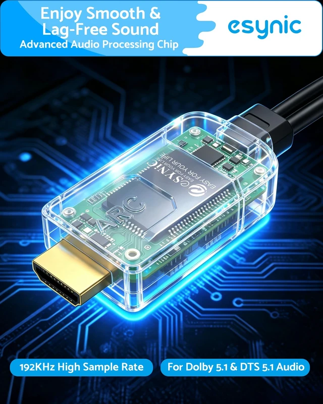 Alt view image 3 of 7 - 7ft eARC/ARC to Dual Optical Audio Cable Adapter-HDMI eARC/ARC to 2 SPDIF Output-192KHz 24bit DAC-Support Dolby/DTS 5.1-All-in-One Integrated Design for Soundbar&Wireless HeadphoneUSB Powered