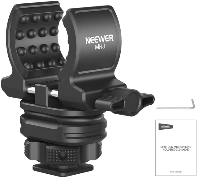Main image of Microphone Holder with Cold Shoe Adapter Shock Absorb Mic Mount, MH3 | Noise Reducing Accessories with Built in Silicone Pads, for Mics of 0.7" to 1" (19 to 25mm) in Diameter