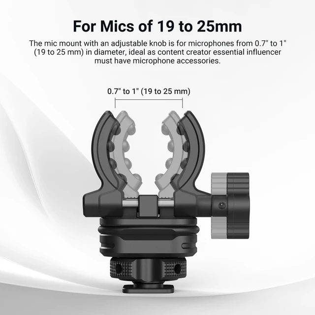 Alt view image 3 of 7 - Microphone Holder with Cold Shoe Adapter Shock Absorb Mic Mount, MH3 | Noise Reducing Accessories with Built in Silicone Pads, for Mics of 0.7" to 1" (19 to 25mm) in Diameter