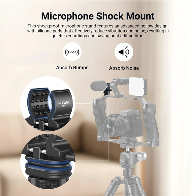 Alt view image 2 of 7 - Microphone Holder with Cold Shoe Adapter Shock Absorb Mic Mount, MH3 | Noise Reducing Accessories with Built in Silicone Pads, for Mics of 0.7" to 1" (19 to 25mm) in Diameter