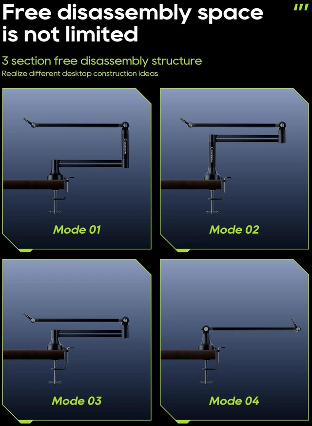 Alt view image 5 of 7 - M05 Pro Boom Arm, 360° Rotatable Microphone Stand with Desk Mount, Foldable Desk Mic Arm with 3/8'' to 5/8'' Screw Adapter, Microphone Arm for Live Streaming, Gaming, Podcasting, Radio