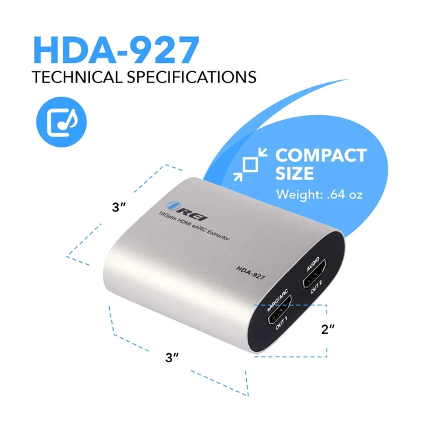 Alt view image 5 of 7 - eARC 4K 60Hz Audio Extractor Converter 18G HDMI 2.0 ARC Support - HDCP 2.2 - Dolby Digital/DTS Passthrough CEC, HDR, Dolby Vision Supported (HDA-927)