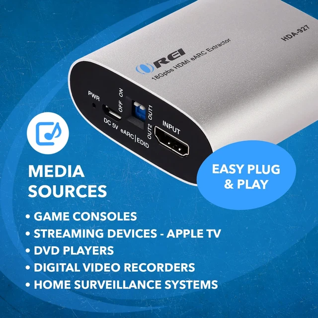 Alt view image 6 of 7 - eARC 4K 60Hz Audio Extractor Converter 18G HDMI 2.0 ARC Support - HDCP 2.2 - Dolby Digital/DTS Passthrough CEC, HDR, Dolby Vision Supported (HDA-927)