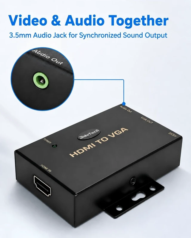 Alt view image 4 of 7 - HDMI to VGA Converter with Audio, 1080P Active HDMI Source to VGA Display Adapter, DC 5V Powered, 3.5mm Audio Output, One-Way HDMI to VGA Converter for Monitor and Projector