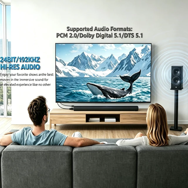 Alt view image 2 of 7 - 192KHZ eARC & ARC to Optical Audio Extractor-USB Powered-No CEC | 7ft Long-For HDTV to Optical Soundbar-Need to Setup On HDTV(eARC/ARC Audio Out)-Support PCM 2.0/Dolby/DTS 5.1ch Audio Format