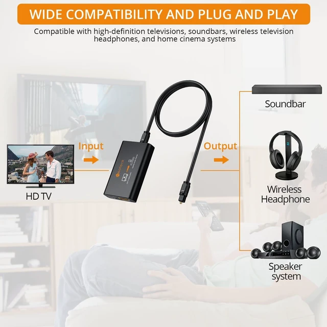 Alt view image 4 of 7 - ARC/eARC Audio Extractor, HDMI ARC Audio to Optical Extractor | with Supports PCM 2.0, Dolby 5.1, DTS 5.1, 24bit/192kHz, Plug and Play, Suitable for TV, Home Cinema & Legacy Audio Systems
