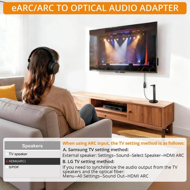 Alt view image 5 of 7 - ARC/eARC Audio Extractor, HDMI ARC Audio to Optical Extractor | with Supports PCM 2.0, Dolby 5.1, DTS 5.1, 24bit/192kHz, Plug and Play, Suitable for TV, Home Cinema & Legacy Audio Systems